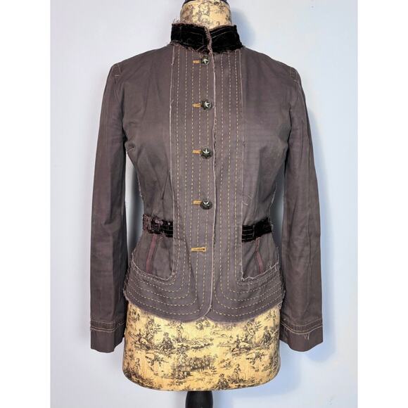 Johnny Was Sz S Embellished Military Jacket Brown - Missing One Button - Picture 2 of 15